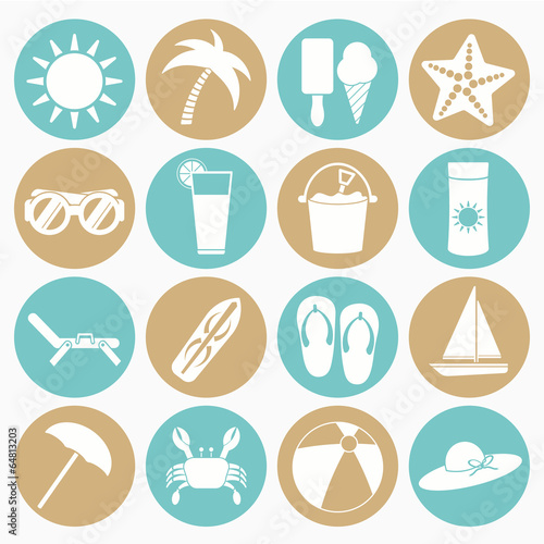 summer beach icons set