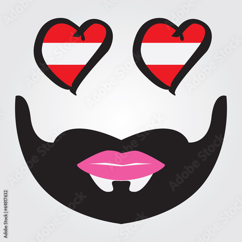 Vector symbol of male beard  and female lips with flag