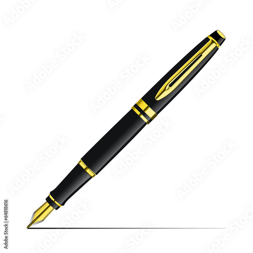 Golden fountain pen isolated on white background