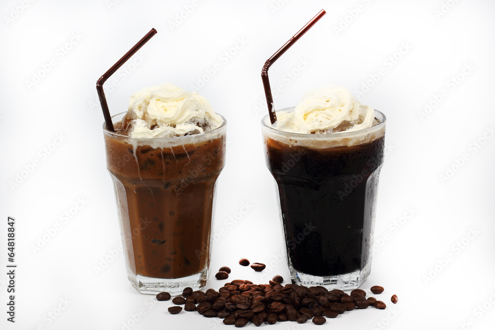 Thai style ice coffee topping with whipping cream Thai style ice coffee topping with whipping cream