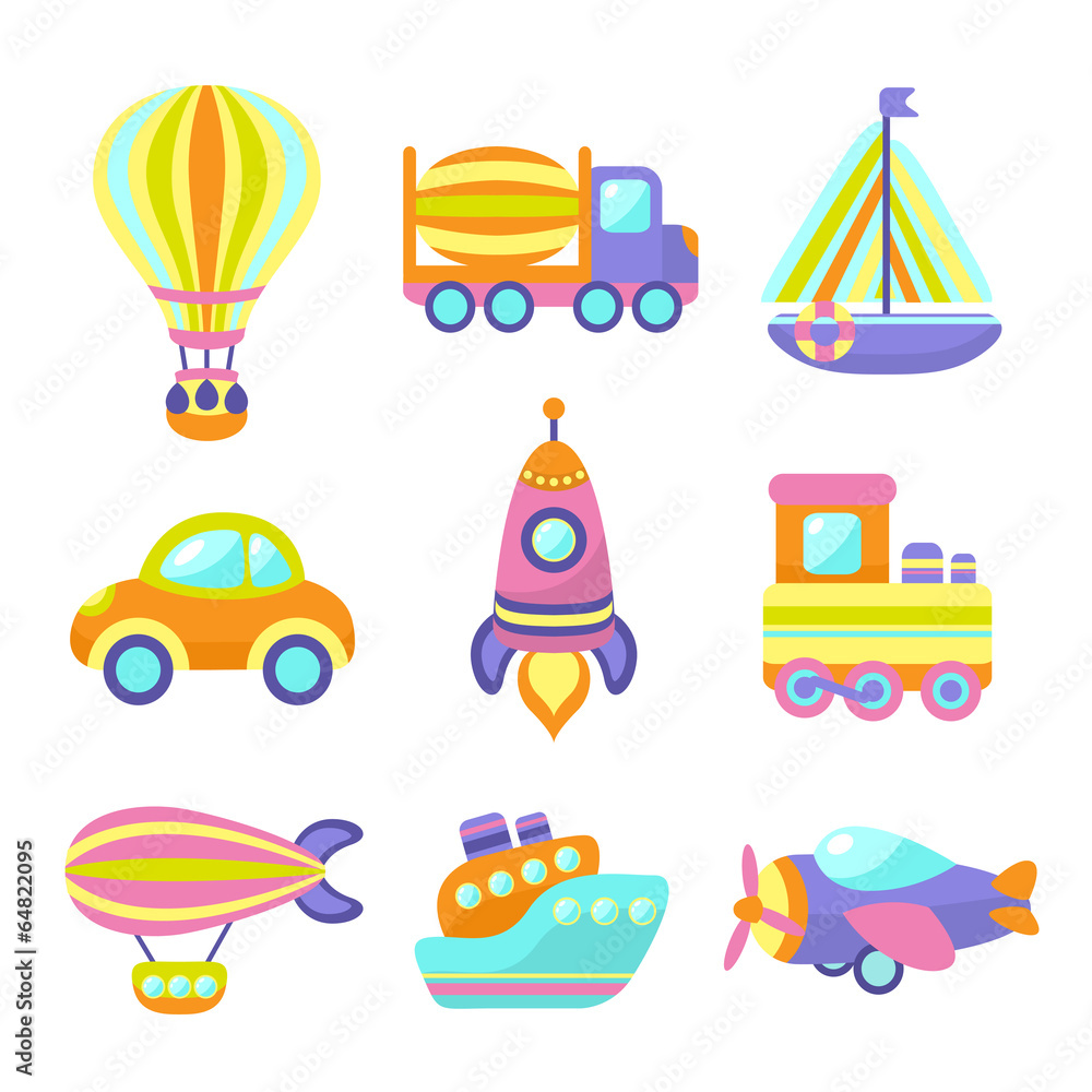 Transport Toys Icons Set