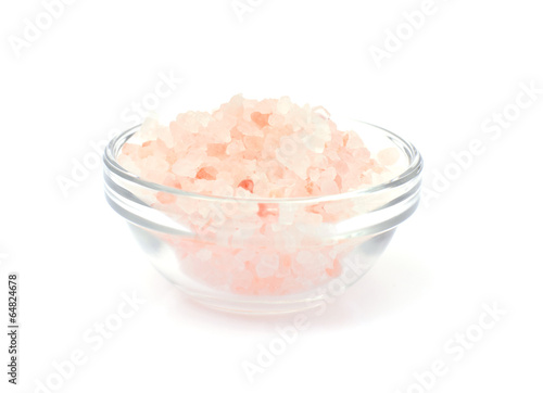 Pink Salt in Glass Bowl Isolated on White Background