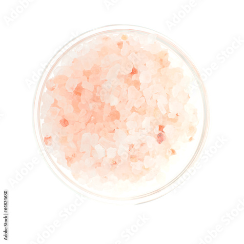 Pink Salt in Glass Bowl Isolated on White Background