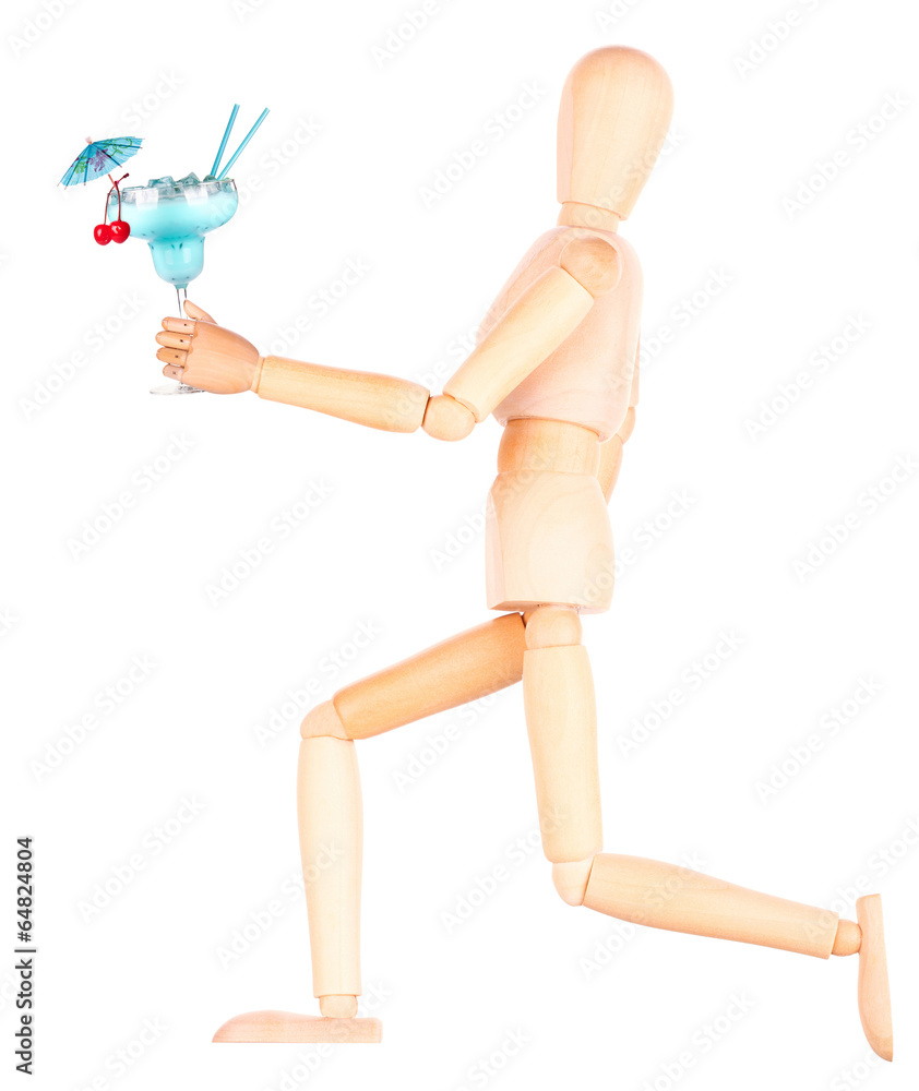 wooden Dummy with alcohol cocktail