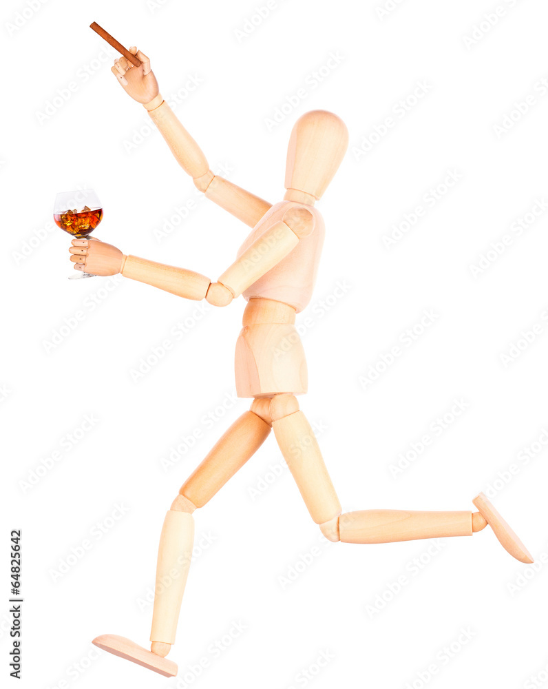 wooden Dummy with Cognac or brandy and cigar wooden Dummy with Cognac or brandy and cigar