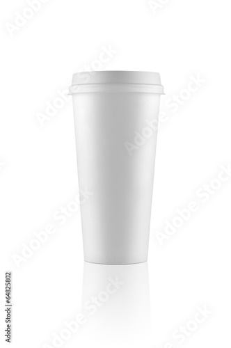 Tall white take-out coffee cup