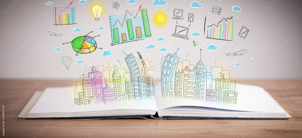 Obraz premium drawing of a business scheme on an opened book