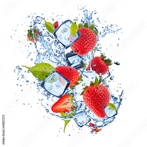 Ice strawberries on white background