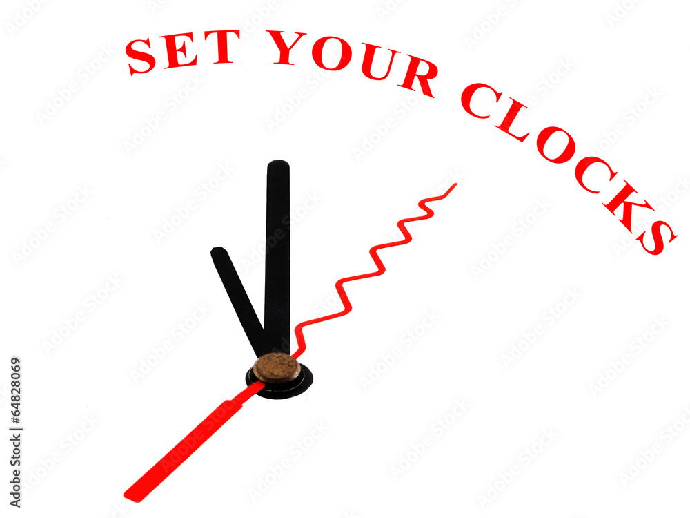 An image of a clock with the text set your clocks