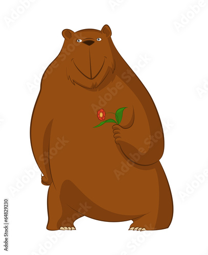 Funny cartoon bear with flower