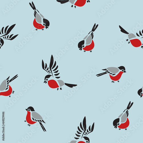 Bullfinches seamless pattern