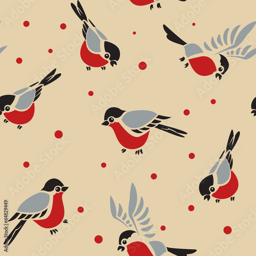 Bullfinches seamless pattern