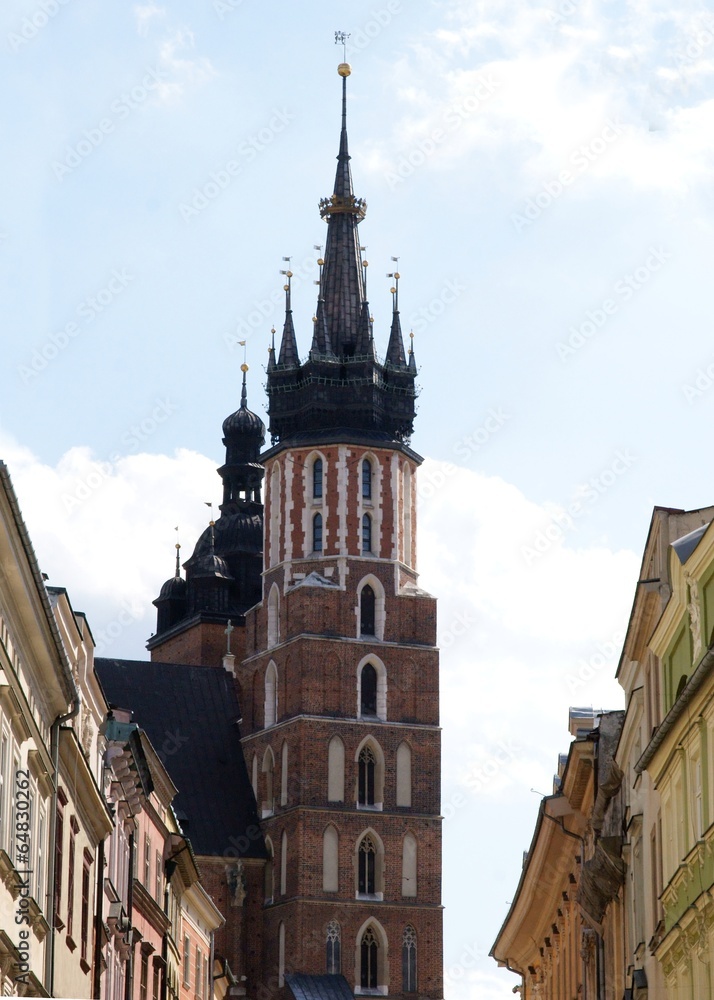 towers of old gothic Mary's Church in Krakow