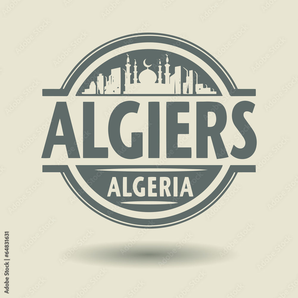 Stamp or label with text Algiers, Algeria inside