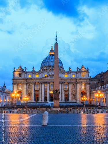 Basilica St. Peter in Rome at the Blue Hour. Seat of the Pope