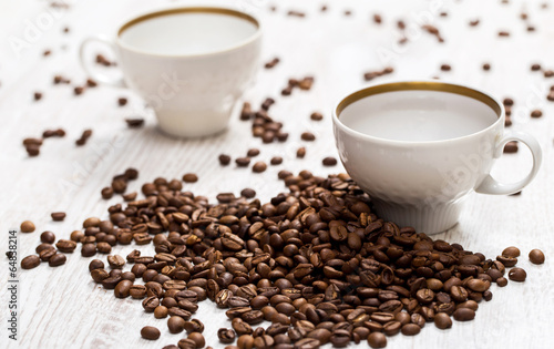 Cup and coffee beans