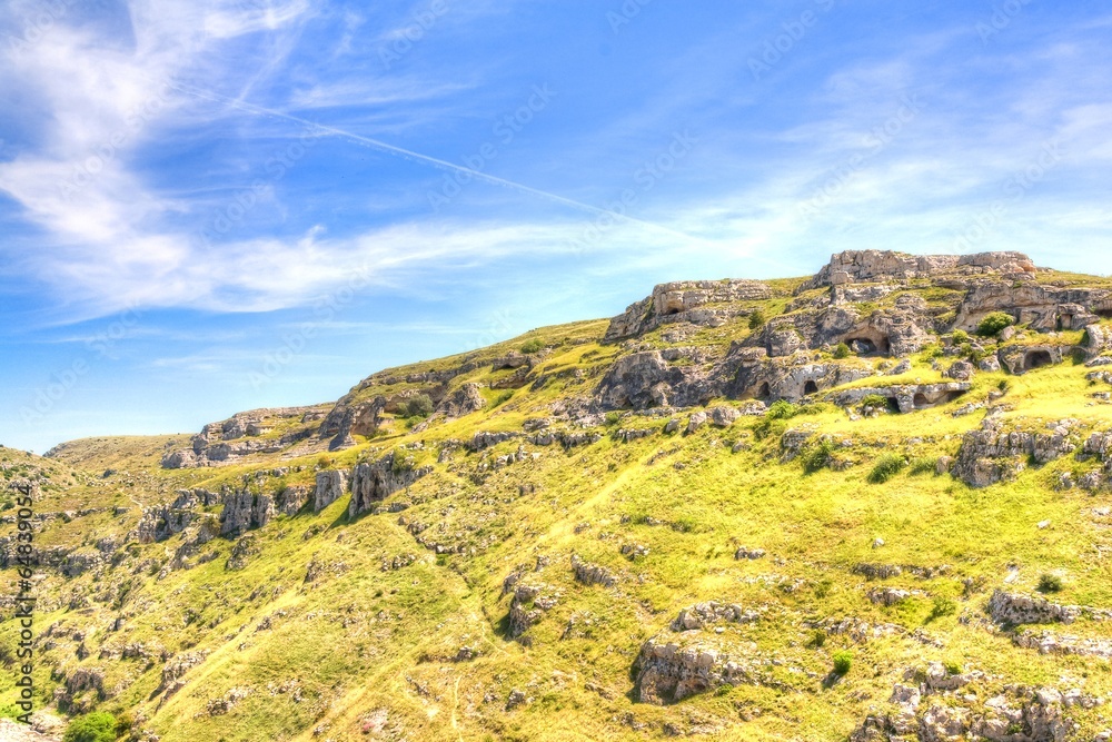 Rupestrian church. Sassi of Matera. Basilicata under blue sky