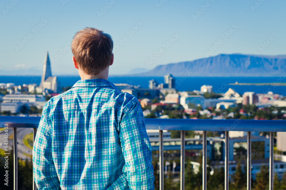 Fototapeta premium Beautiful super wide-angle aerial view of Reykjavik, Iceland wit