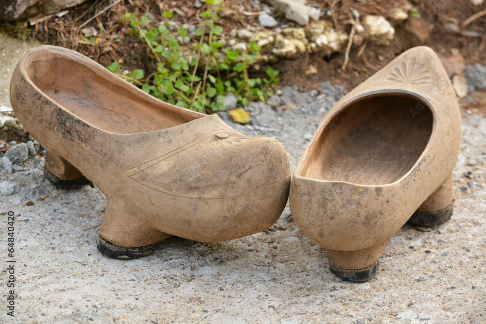 madreñas , calzado artesanal de madera Stock Photo | Adobe Stock