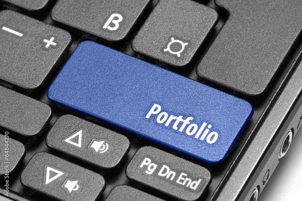 Portfolio. Blue hot key on computer keyboard Portfolio. Blue hot key on computer keyboard
