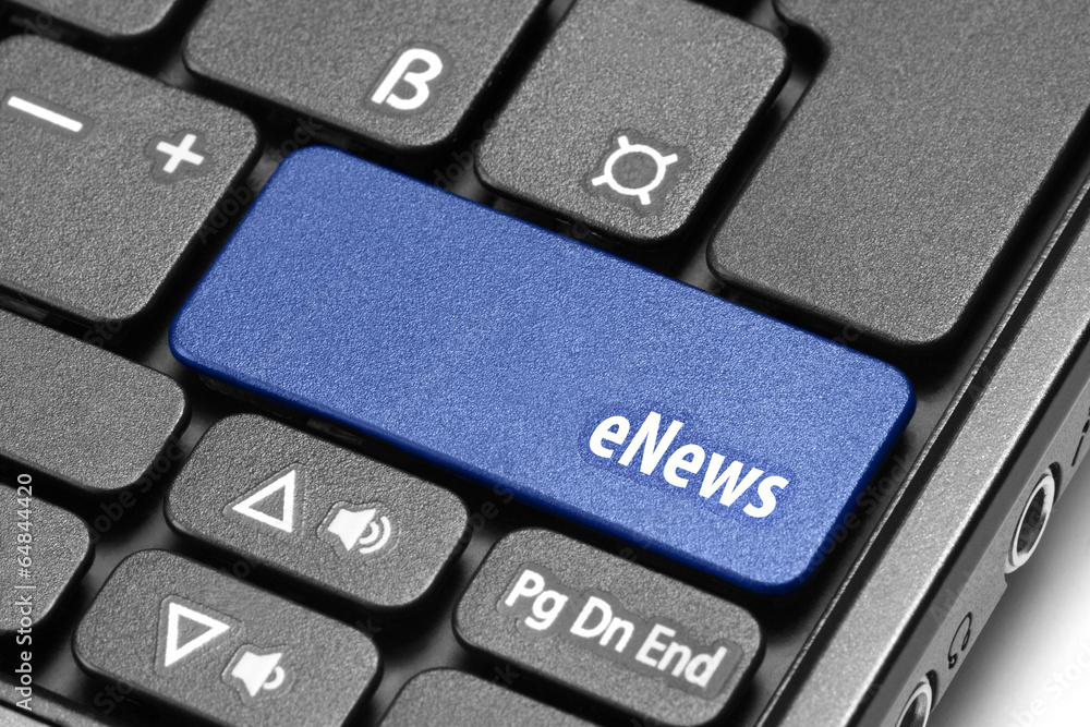 eNews. Blue hot key on computer keyboard eNews. Blue hot key on computer keyboard
