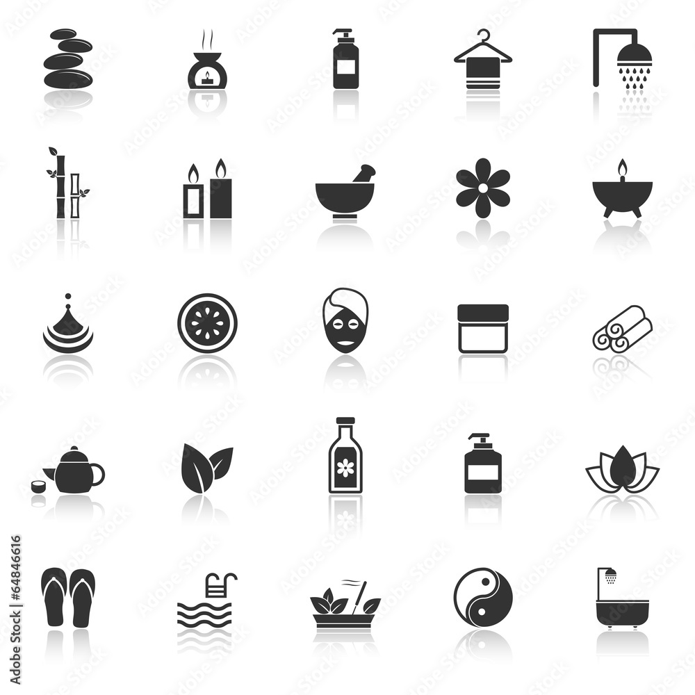 Spa icons with reflect on white background Spa icons with reflect on white background