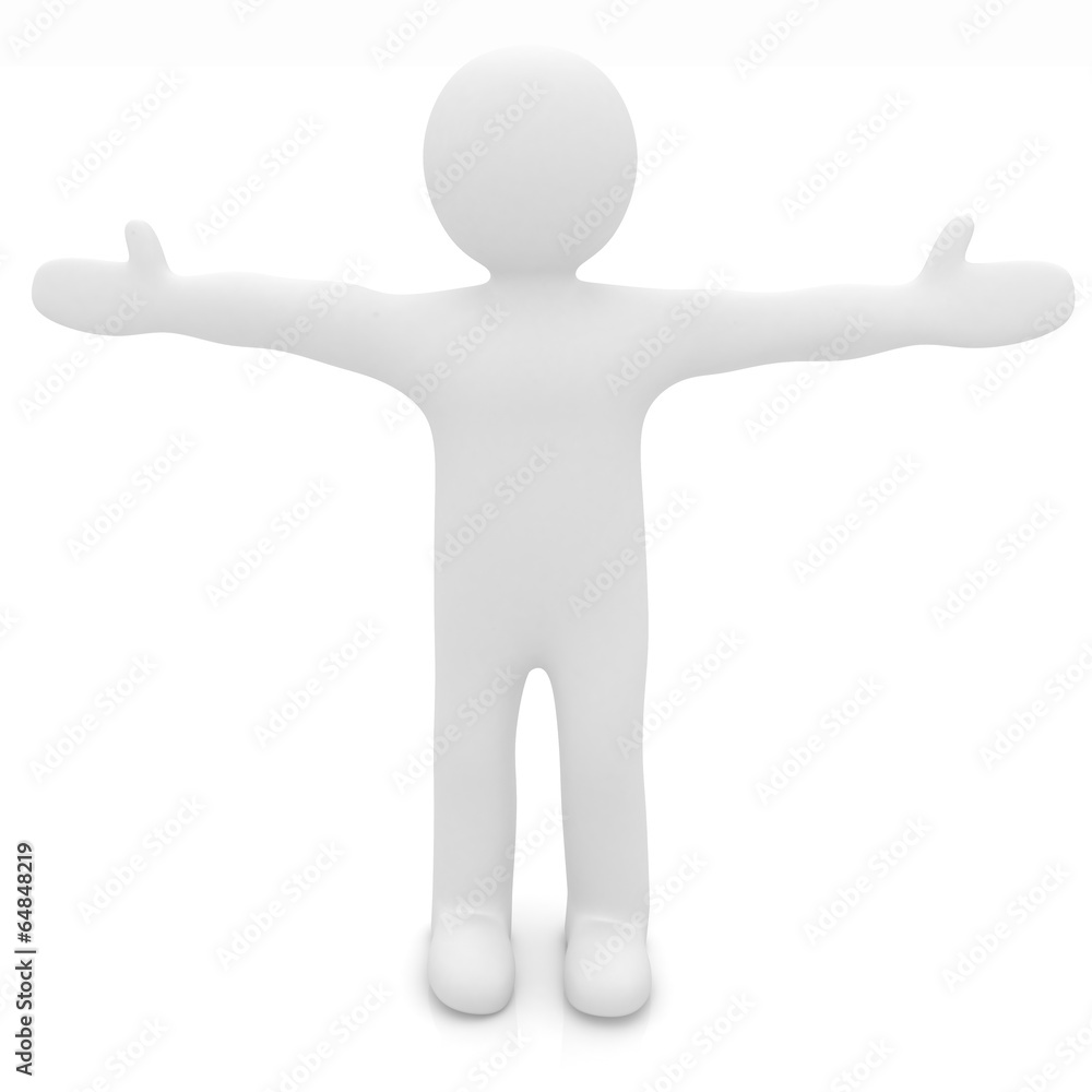 3d man isolated on white. Series: morning exercises - arms to th 3d man isolated on white. Series: morning exercises - arms to th