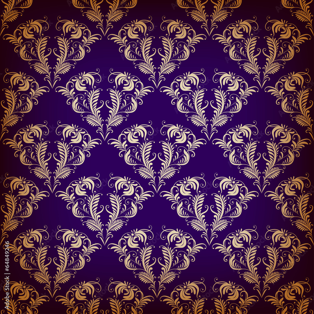 Vector damask seamless on violet background