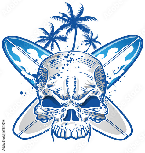 skull on surfboard background