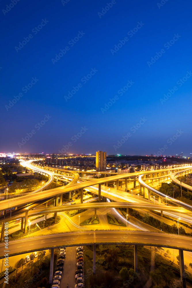 Highway at night in modern city