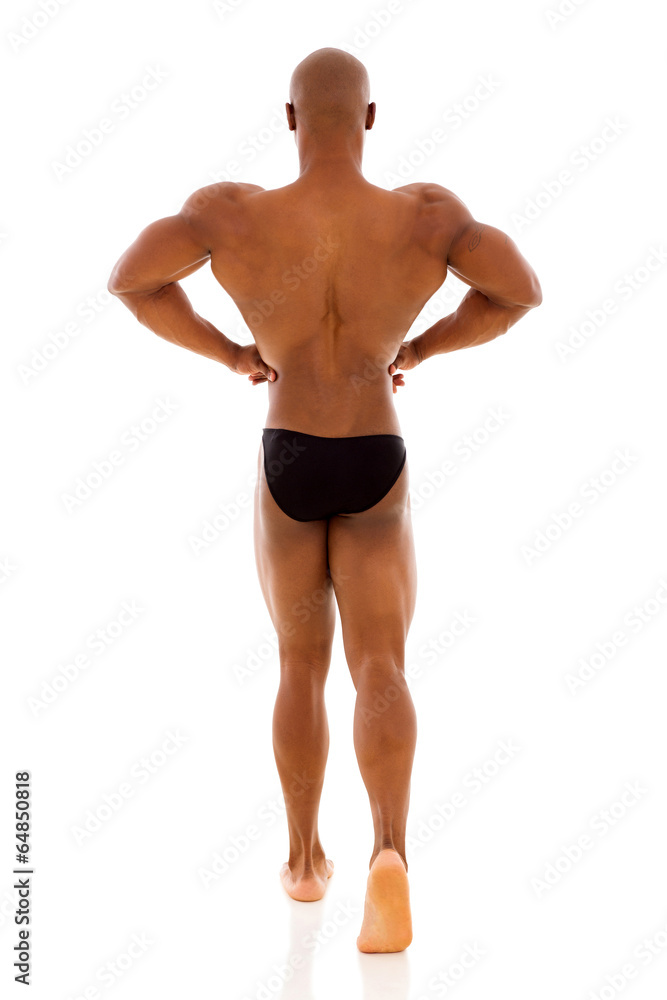 rear view of male african american bodybuilder