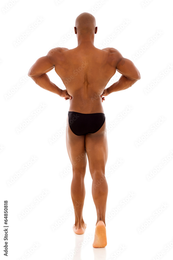 rear view of male african american bodybuilder rear view of male african american bodybuilder