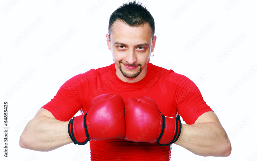 Portrait of a boxer with his gloves together Portrait of a boxer with his gloves together