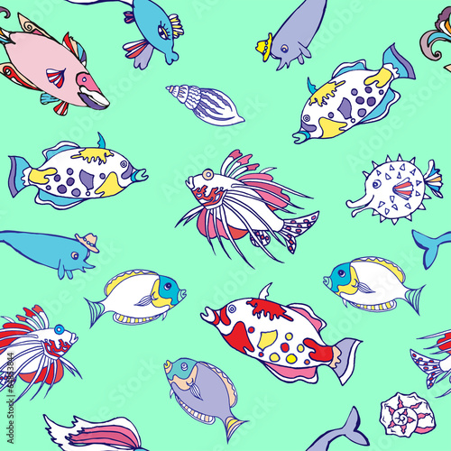 Seamless pattern with color fishes