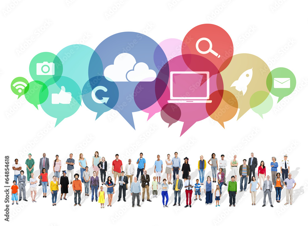 Large Group of Multiethnic People with Social Media Symbols