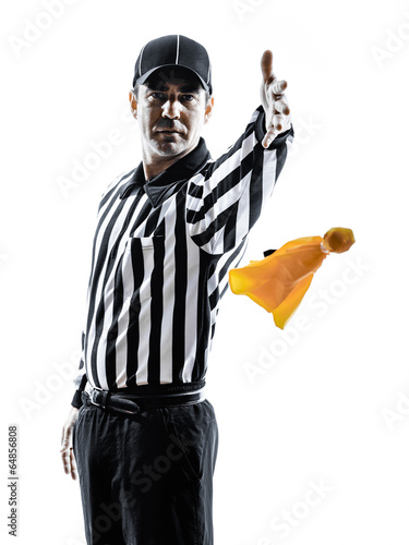 american football referee throwing yellow flag silhouettes