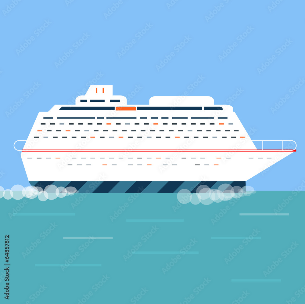 Cruise ship and clear blue water. Water tourism.