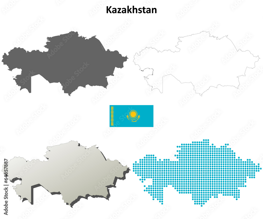 Kazakhstan blank outline map set