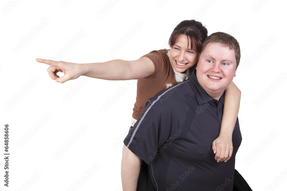 Fototapeta premium Man carrying woman piggyback