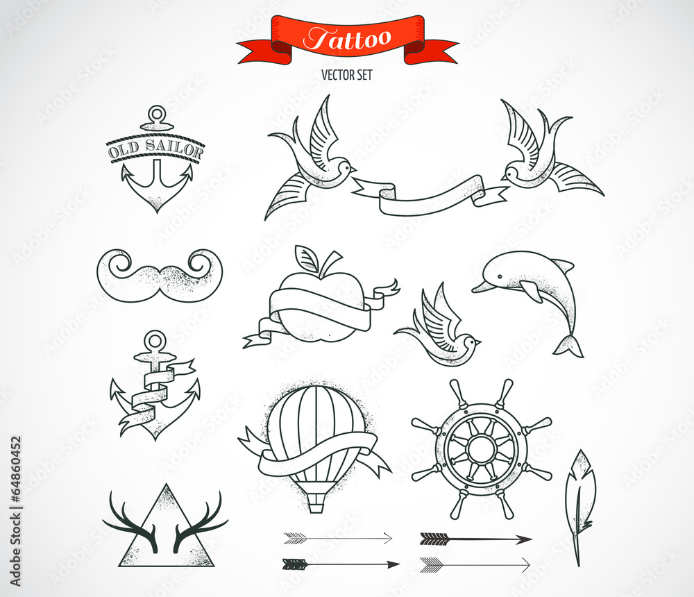 Set of modern vector Tattoo Art Stock Vector | Adobe Stock
