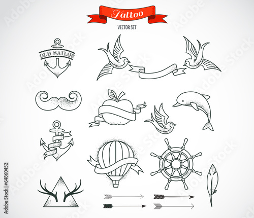 Set of modern vector Tattoo Art