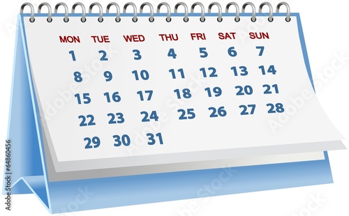 Blue desk block calender isolated on white