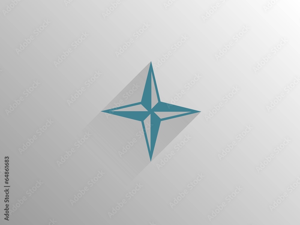 Flat long shadow icon of compass Flat long shadow icon of compass
