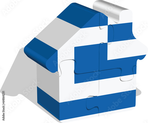 house home icon with greek flag in puzzle photo