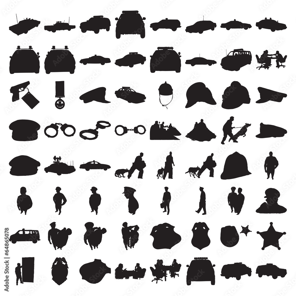 Naklejka premium Many Police Silhouettes 2