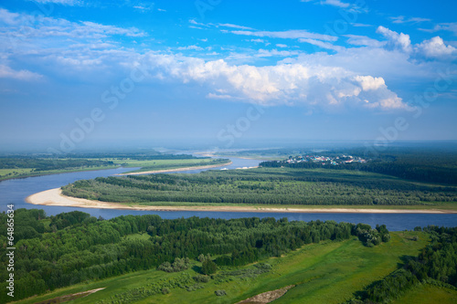 Forest river in summer, top view