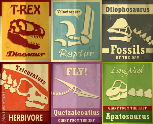 Vintage Dinosaurs Fossil set poster design