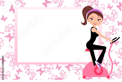 Girl on the exercise bike and frame