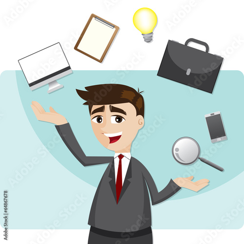 cartoon businessman juggling gadget
