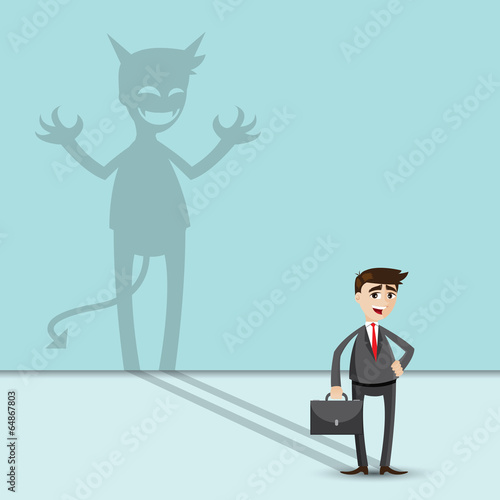 cartoon businessman with shadow of evil
